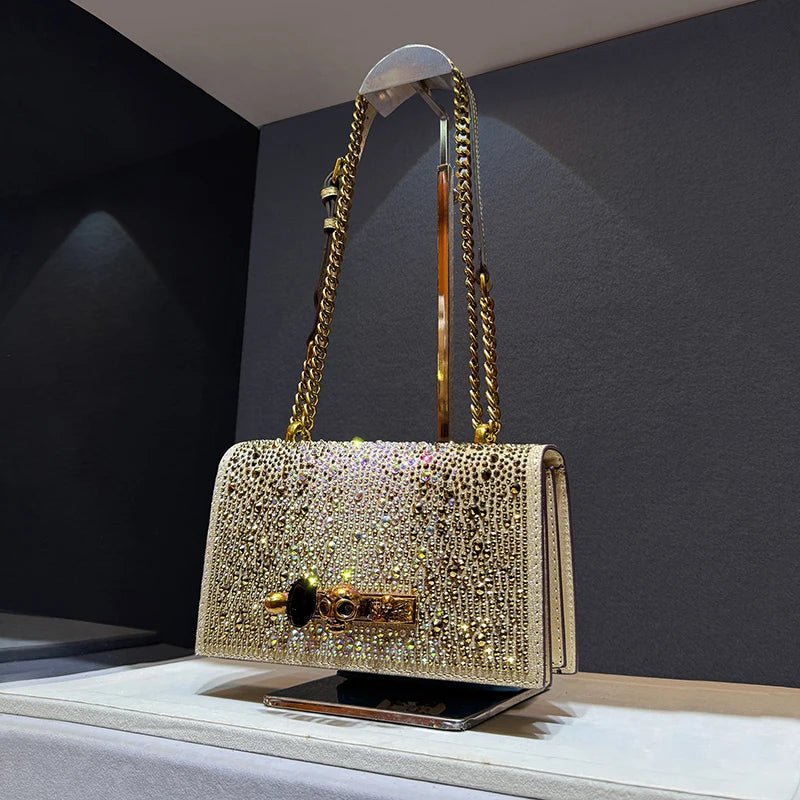 Pochette Luxe Strass Scintillants - Chaîne Crâne - FoytiShop