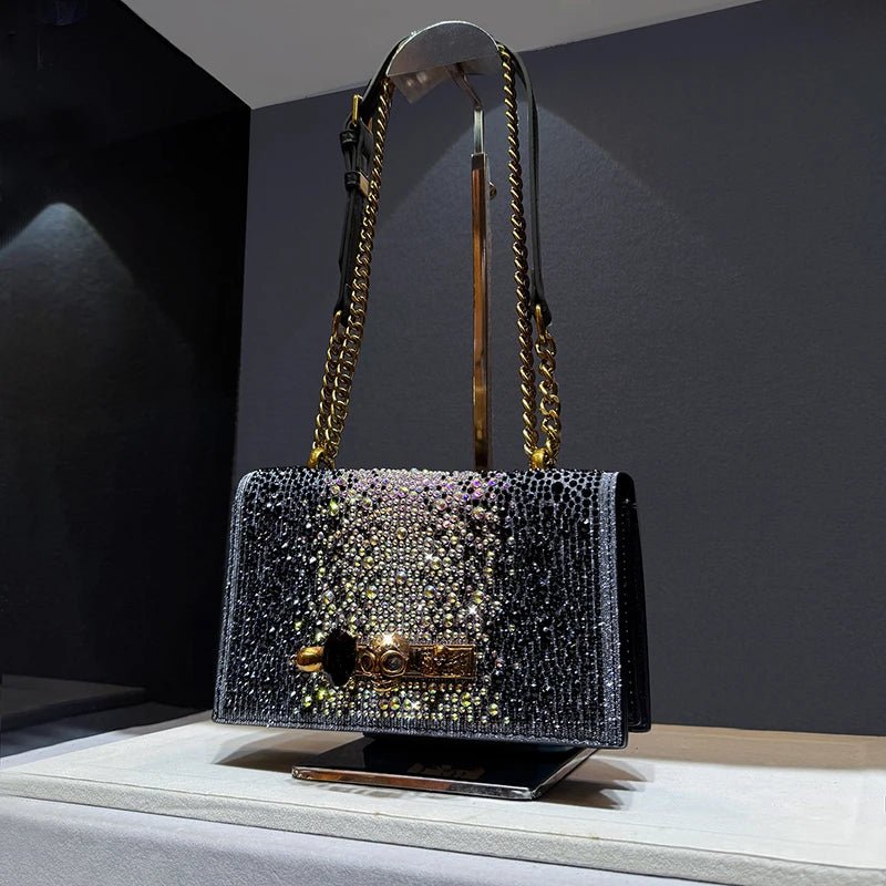 Pochette Luxe Strass Scintillants - Chaîne Crâne - FoytiShop