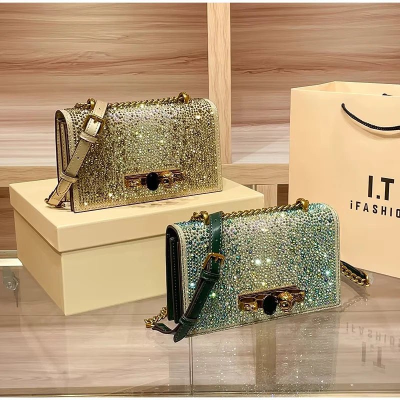 Pochette Luxe Strass Scintillants - Chaîne Crâne - FoytiShop