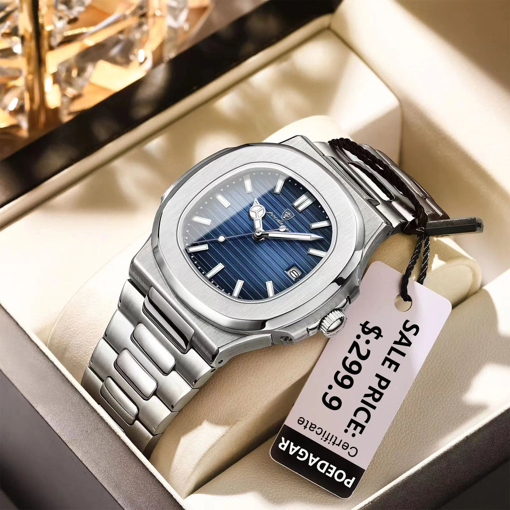 POEDAGAR Montre Homme Carrée Luxe Acier - Quartz Lumineux Étanche - FoytiShop