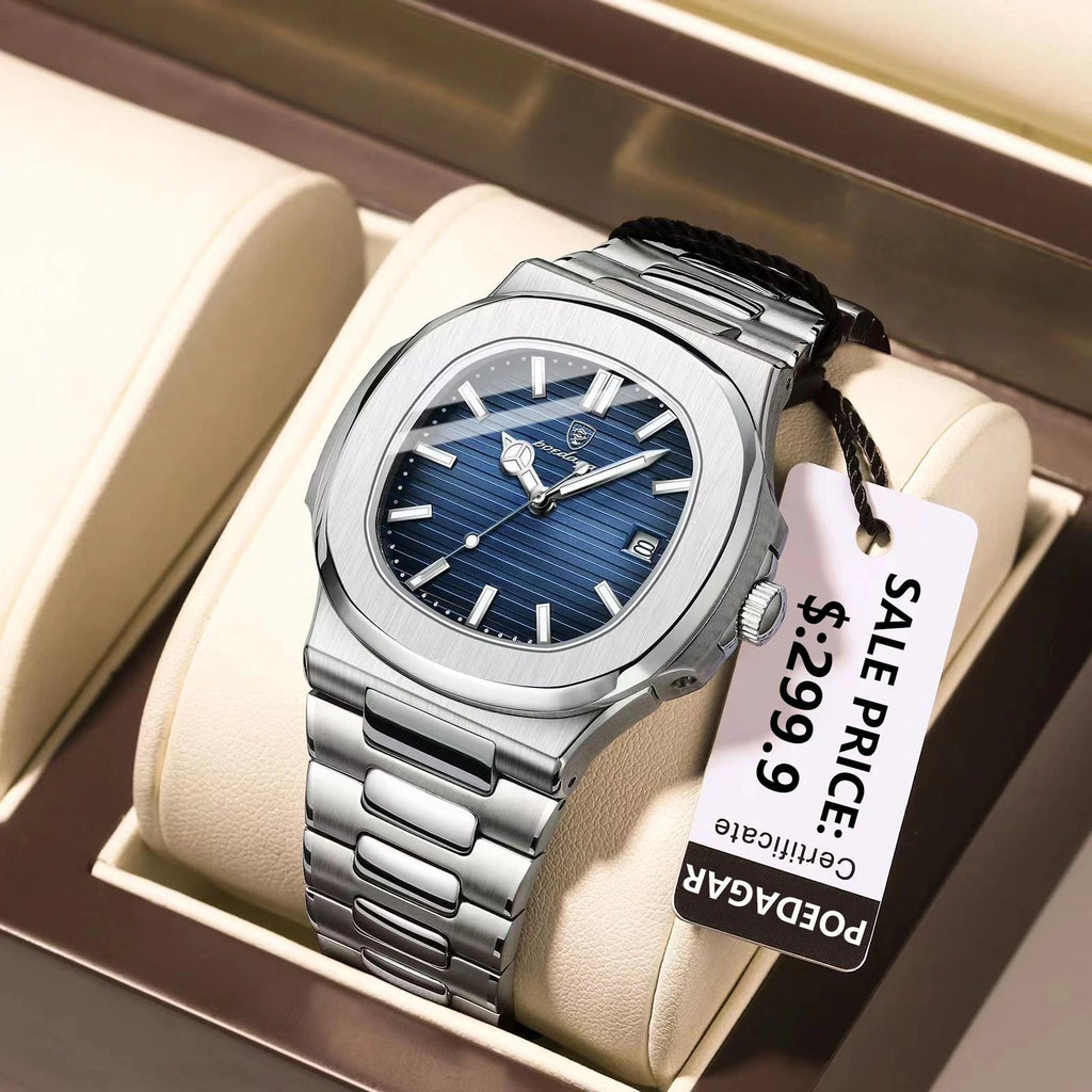 POEDAGAR Montre Homme Carrée Luxe Acier - Quartz Lumineux Étanche - FoytiShop