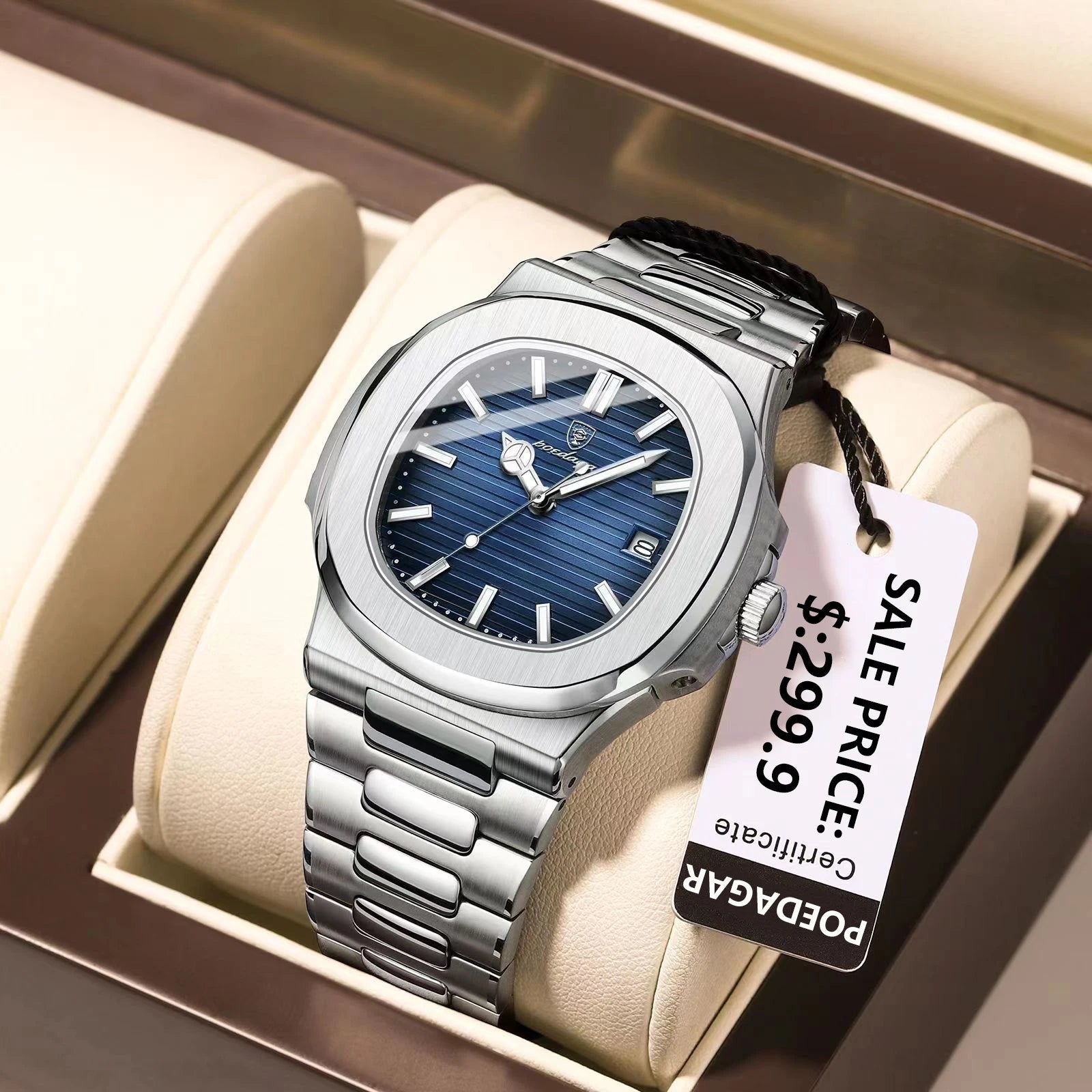 POEDAGAR Montre Homme Carrée Luxe Acier - Quartz Lumineux Étanche - FoytiShop
