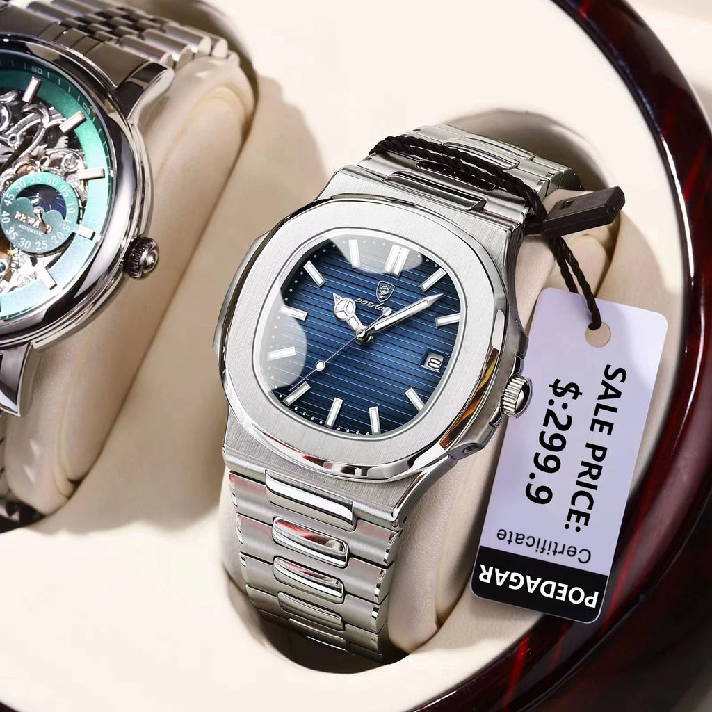 POEDAGAR Montre Homme Carrée Luxe Acier - Quartz Lumineux Étanche - FoytiShop