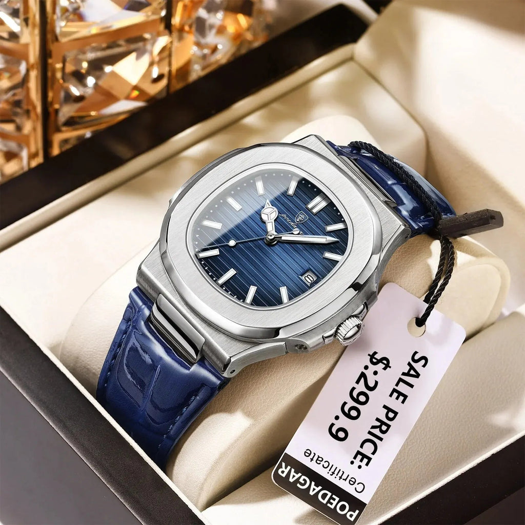POEDAGAR Montre Homme Haut de Gamme Cuir - Quartz Lumineux Étanche - FoytiShop