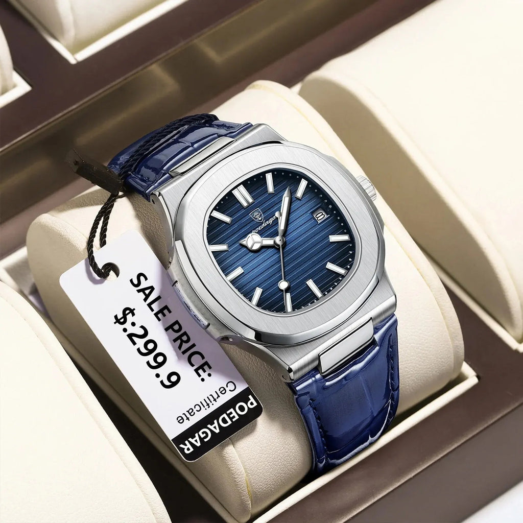 POEDAGAR Montre Homme Haut de Gamme Cuir - Quartz Lumineux Étanche - FoytiShop