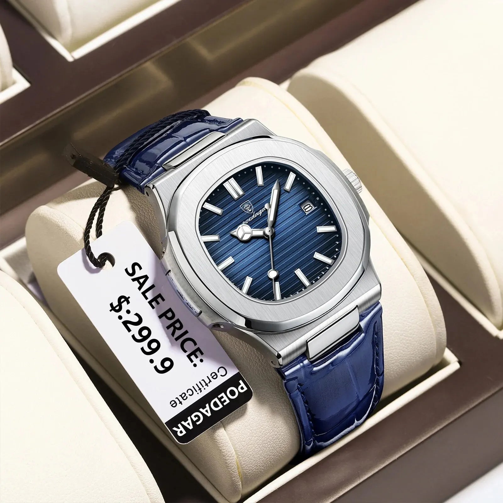 POEDAGAR Montre Homme Haut de Gamme Cuir - Quartz Lumineux Étanche - FoytiShop