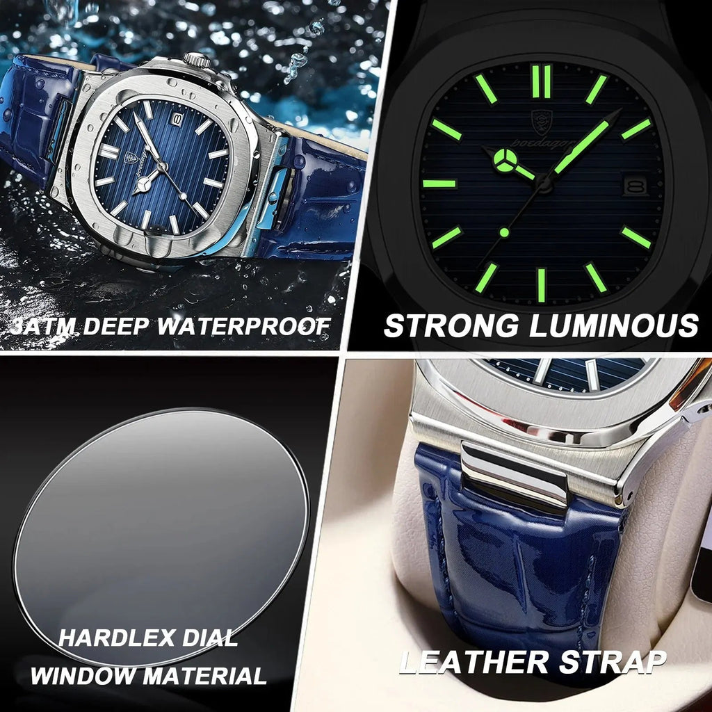 POEDAGAR Montre Homme Haut de Gamme Cuir - Quartz Lumineux Étanche - FoytiShop
