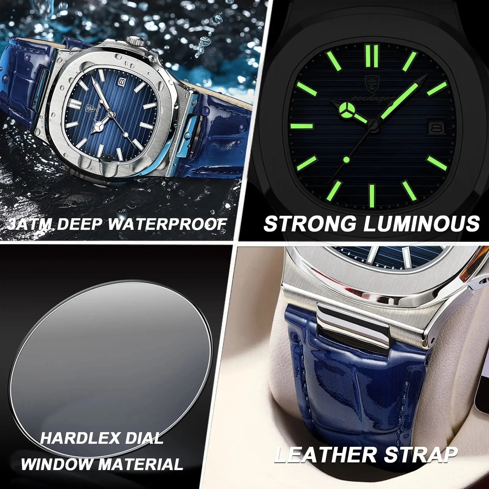 POEDAGAR Montre Homme Haut de Gamme Cuir - Quartz Lumineux Étanche - FoytiShop