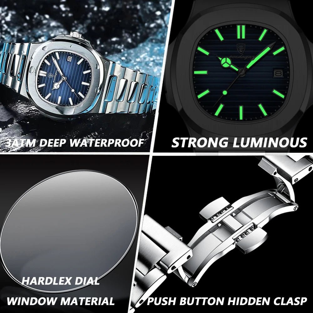 POEDAGAR Montre Homme Luxe Acier Inoxydable - Quartz Lumineux Étanche Sport - FoytiShop