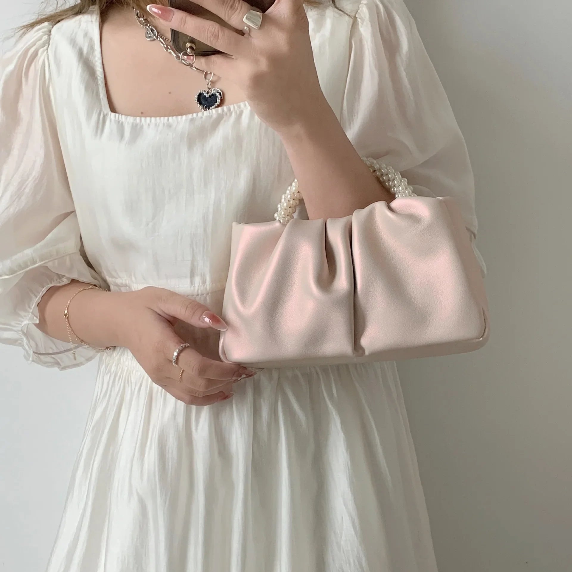 Sac À Main Carré Poignée Perles - Clutch Élégant Femme - FoytiShop