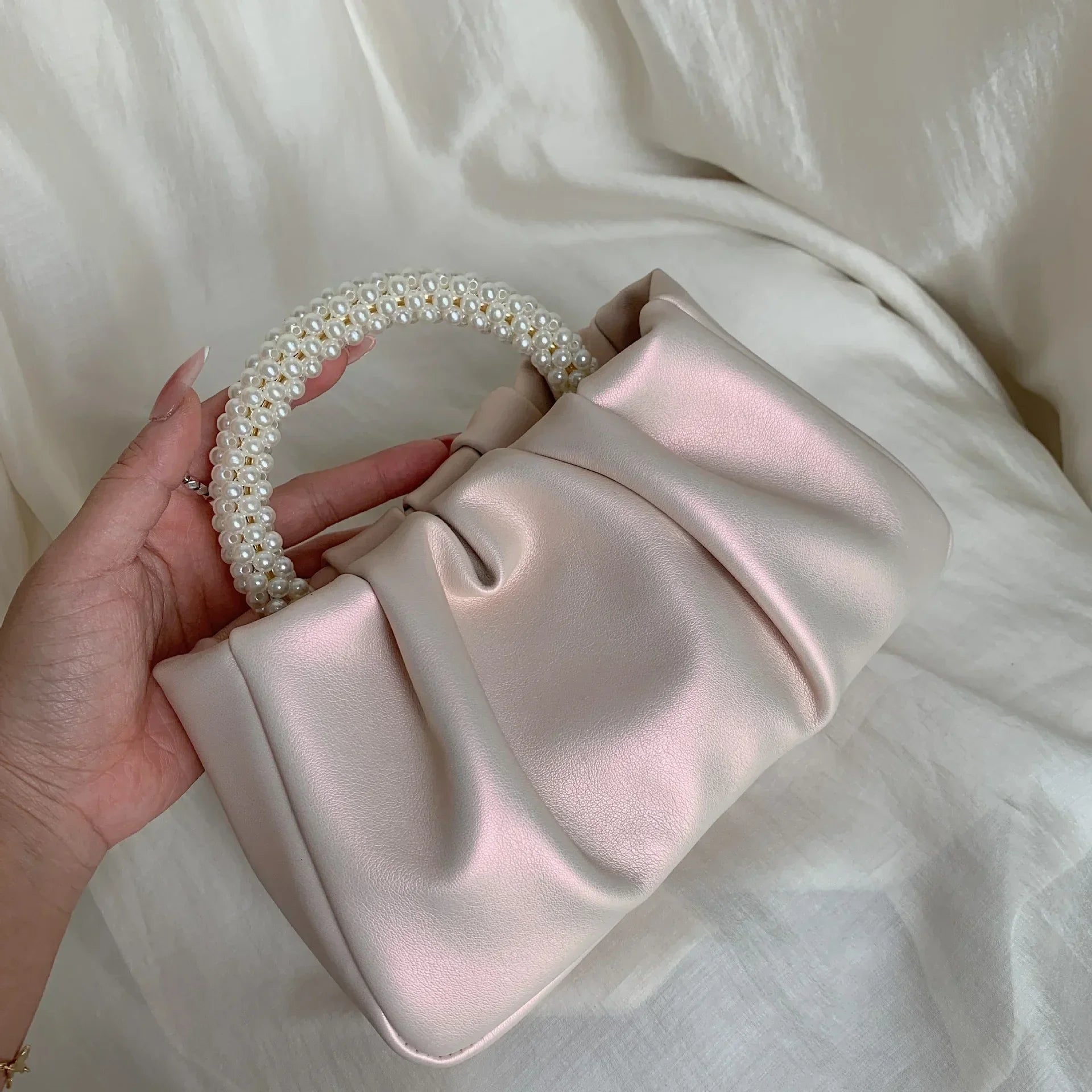 Sac À Main Carré Poignée Perles - Clutch Élégant Femme - FoytiShop
