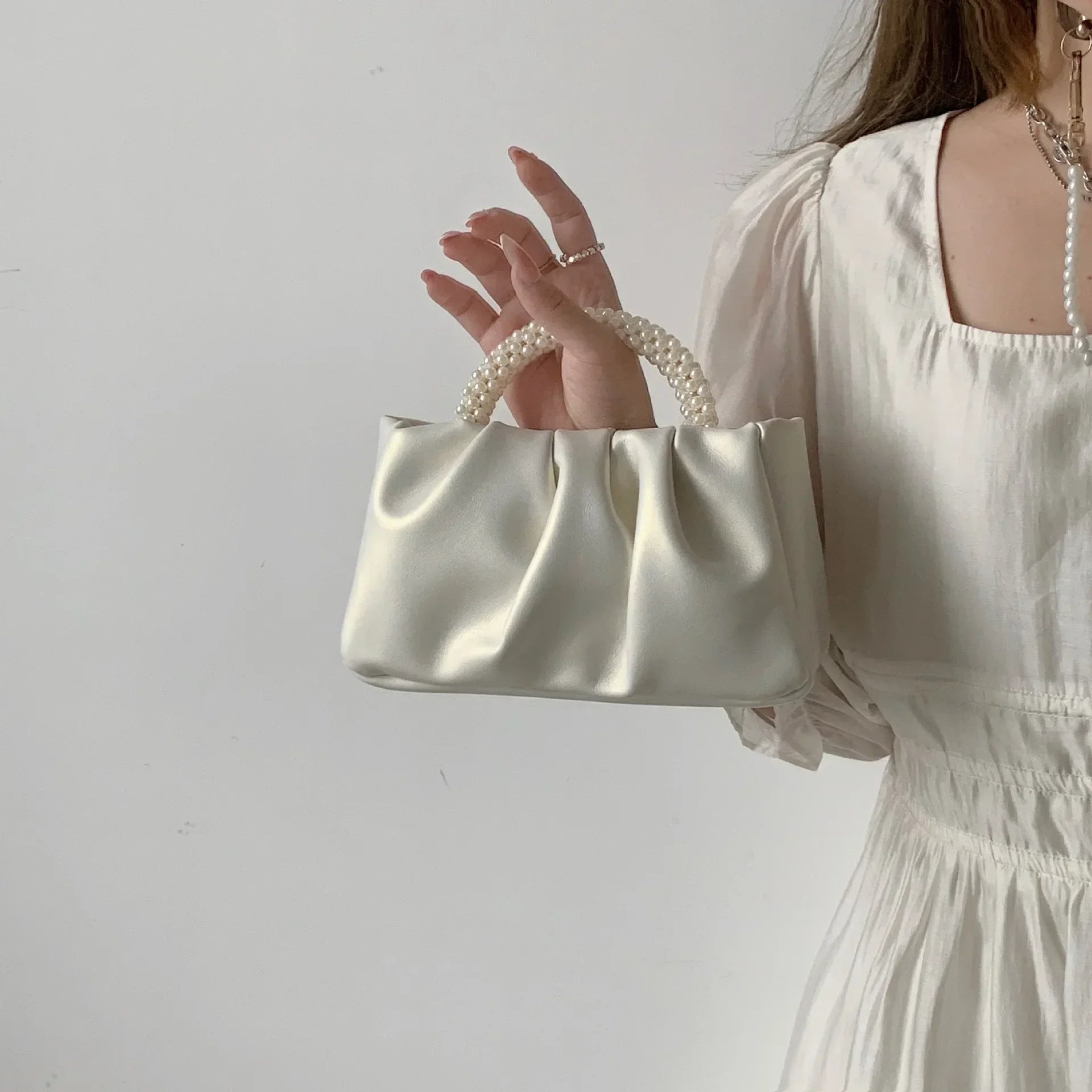 Sac À Main Carré Poignée Perles - Clutch Élégant Femme - FoytiShop