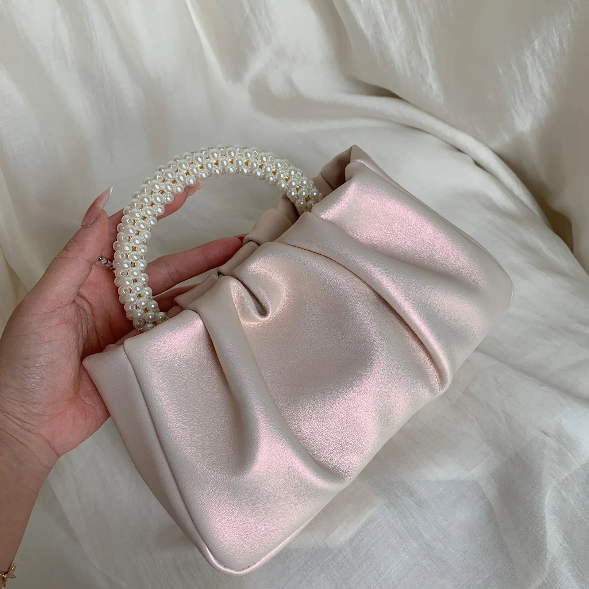 Sac À Main Carré Poignée Perles - Clutch Élégant Femme - FoytiShop