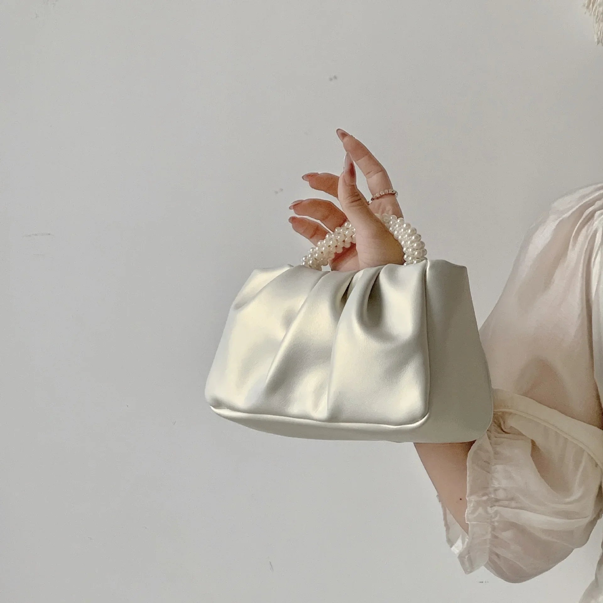 Sac À Main Carré Poignée Perles - Clutch Élégant Femme - FoytiShop