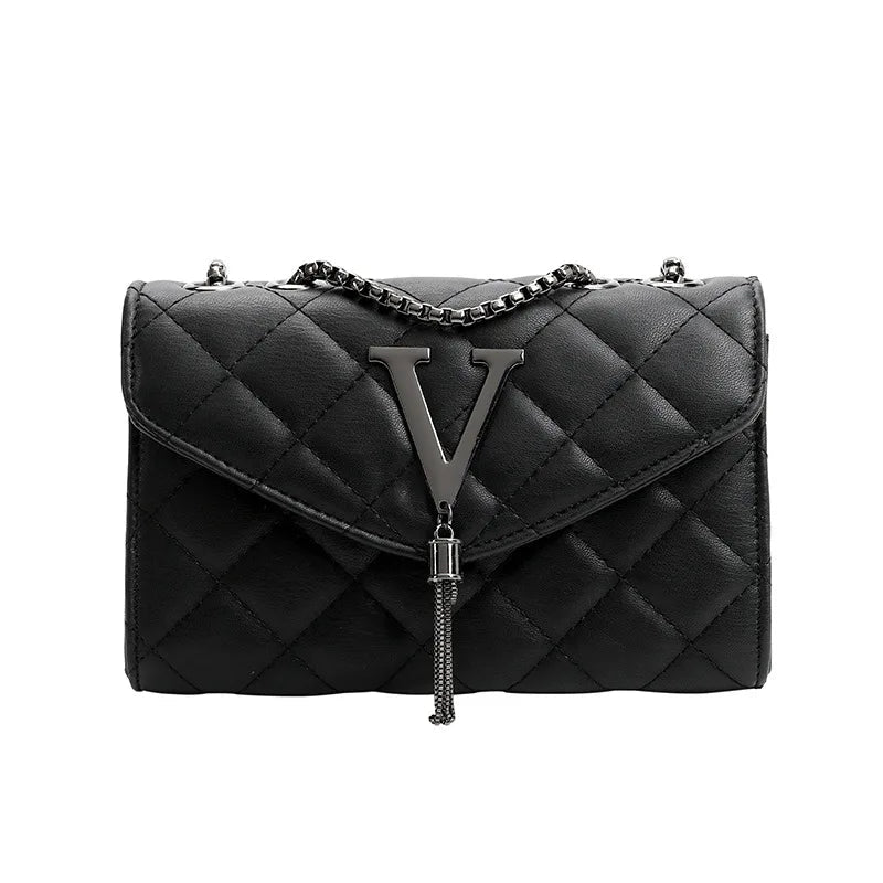 Sac À Main Luxe Noir À Carreaux Pompon - Cuir PU Matelassé Femme - FoytiShop