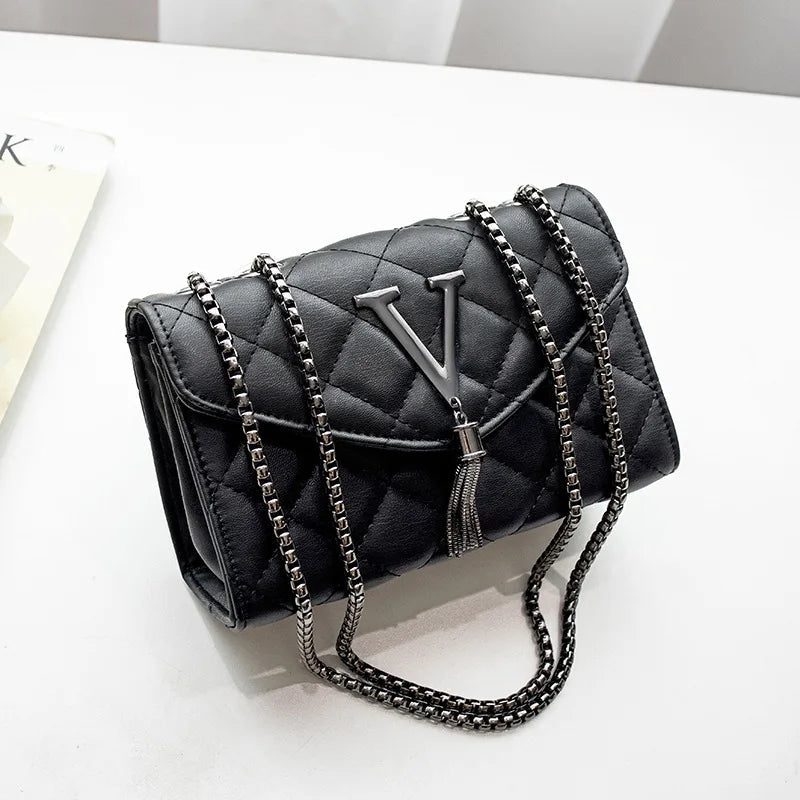 Sac À Main Luxe Noir À Carreaux Pompon - Cuir PU Matelassé Femme - FoytiShop
