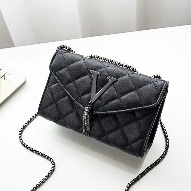 Sac À Main Luxe Noir À Carreaux Pompon - Cuir PU Matelassé Femme - FoytiShop