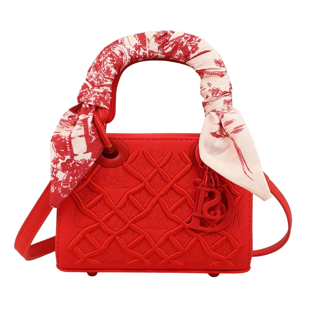 Sac Carré Foulard Soie Brodé - Bandoulière Polyvalent - FoytiShop