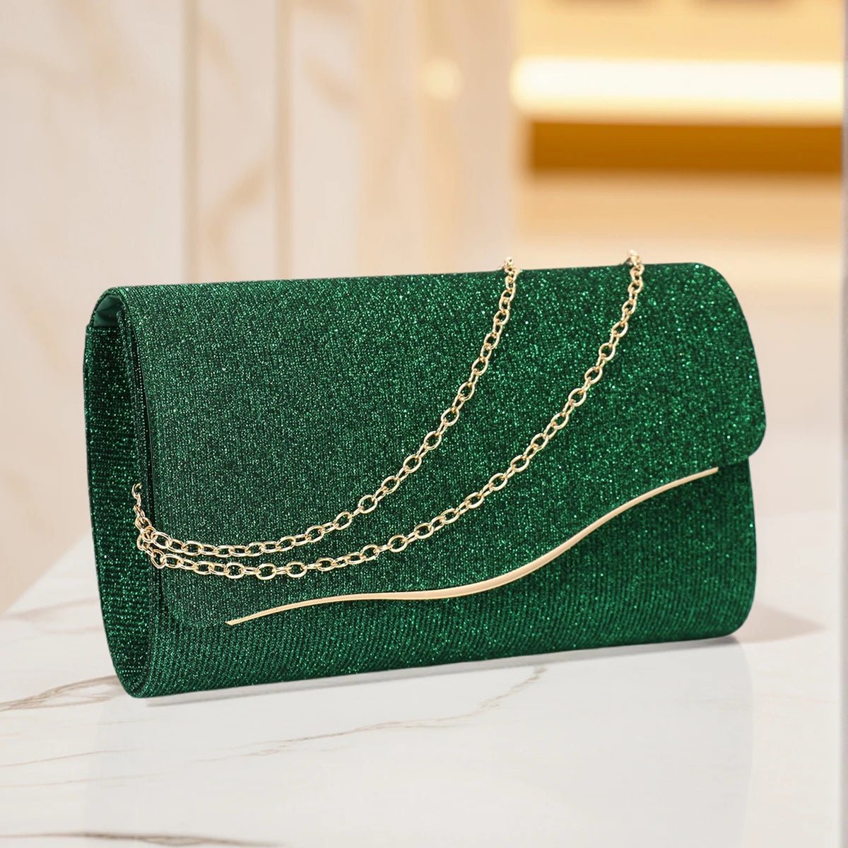 Sac de Soirée Paillettes Noir À Chaîne - Pochette Banquet Glamour Femme - FoytiShop
