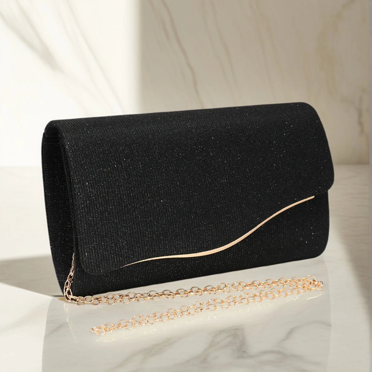 Sac de Soirée Paillettes Noir À Chaîne - Pochette Banquet Glamour Femme - FoytiShop