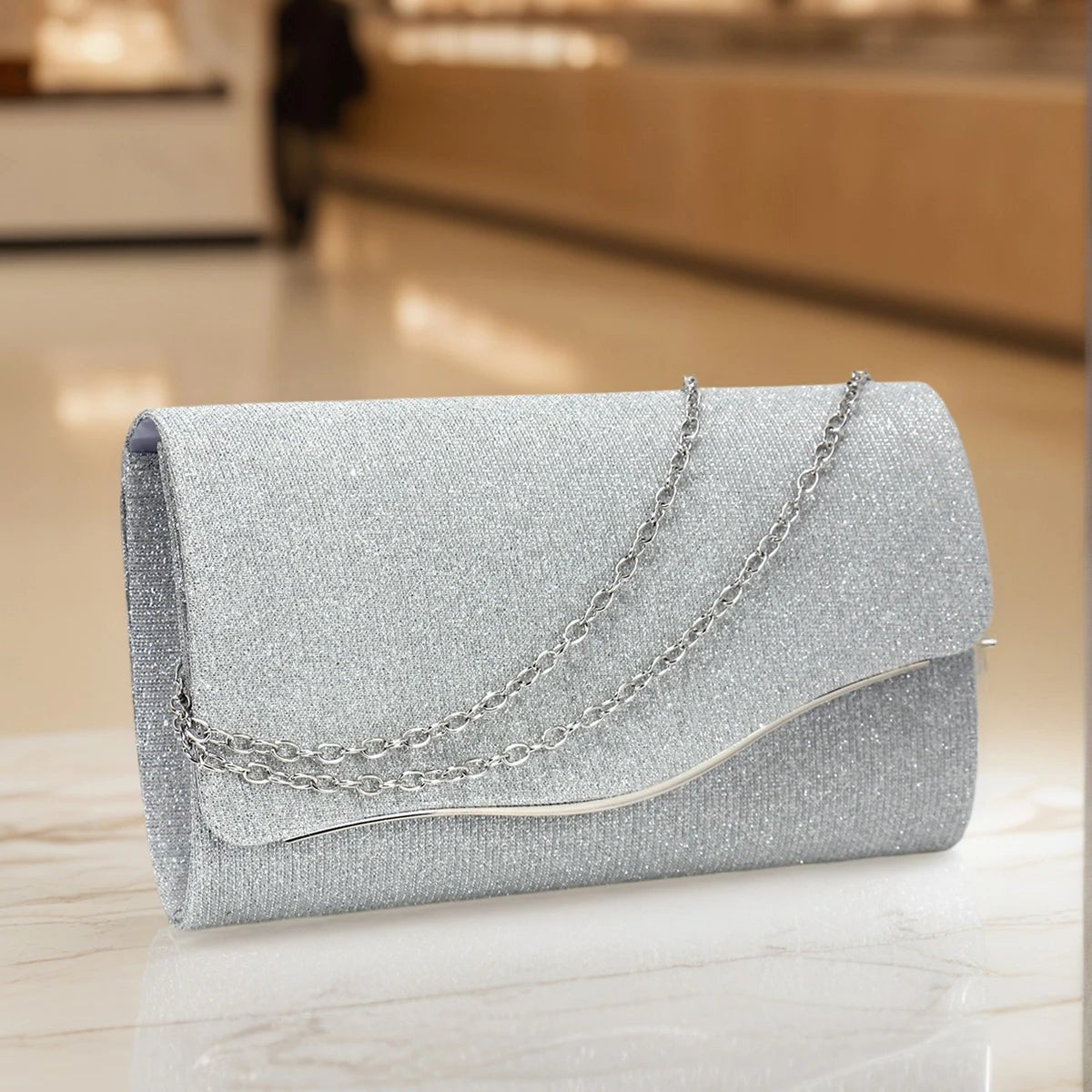 Sac de Soirée Paillettes Noir À Chaîne - Pochette Banquet Glamour Femme - FoytiShop