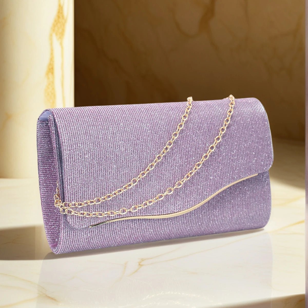 Sac de Soirée Paillettes Noir À Chaîne - Pochette Banquet Glamour Femme - FoytiShop