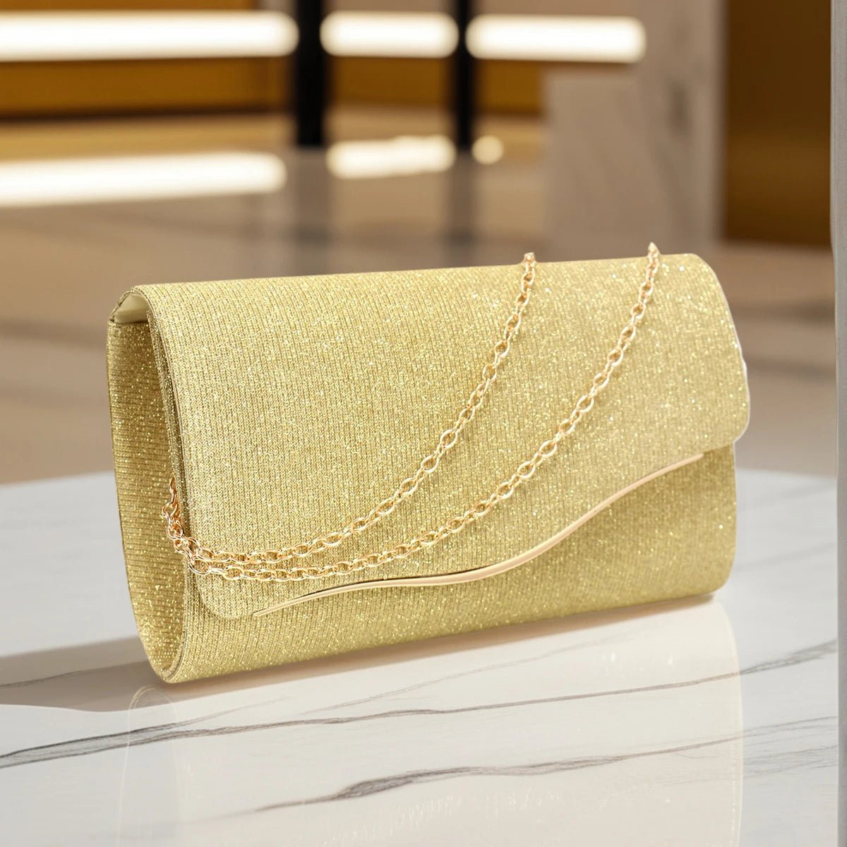 Sac de Soirée Paillettes Noir À Chaîne - Pochette Banquet Glamour Femme - FoytiShop