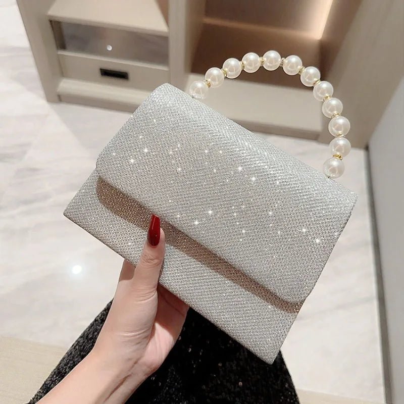 Sac de Soirée Perle Chaîne Dorée - Pochette Soie Élégante Femme - FoytiShop