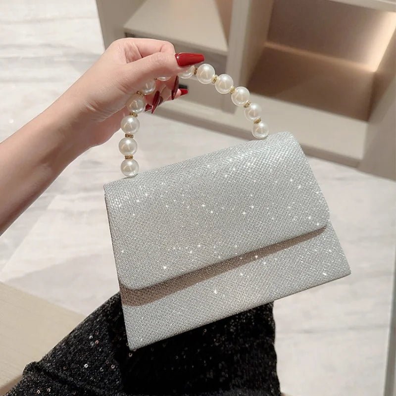 Sac de Soirée Perle Chaîne Dorée - Pochette Soie Élégante Femme - FoytiShop