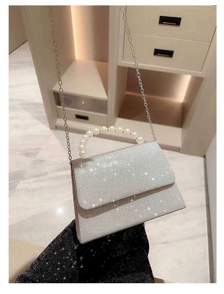 Sac de Soirée Perle Chaîne Dorée - Pochette Soie Élégante Femme - FoytiShop