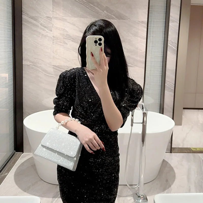 Sac de Soirée Perle Chaîne Dorée - Pochette Soie Élégante Femme - FoytiShop