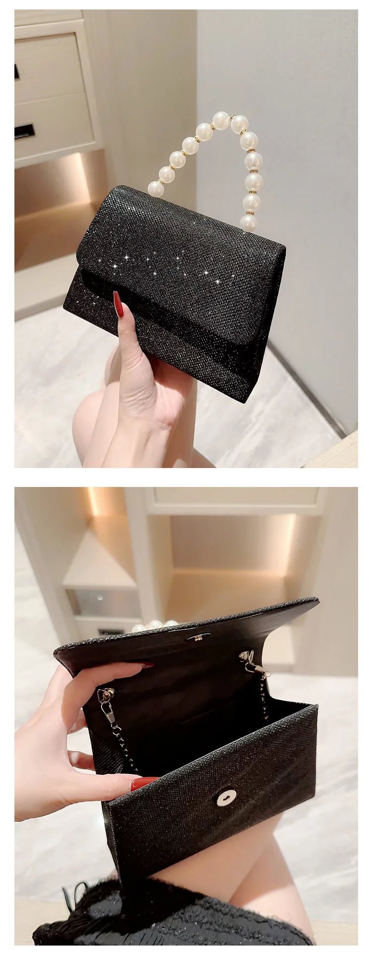 Sac de Soirée Perle Chaîne Dorée - Pochette Soie Élégante Femme - FoytiShop