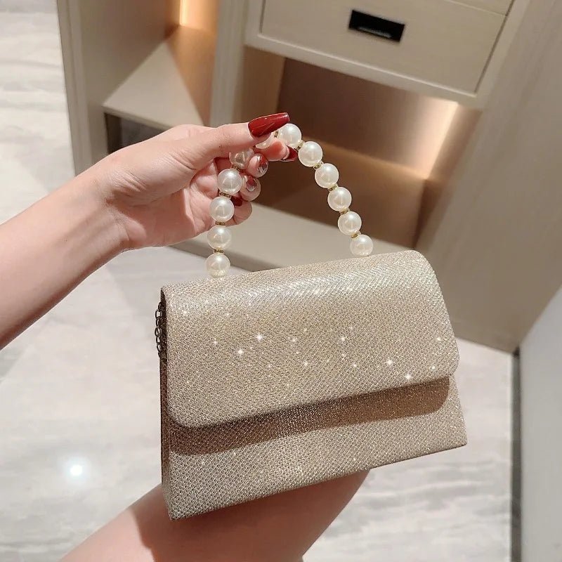 Sac de Soirée Perle Chaîne Dorée - Pochette Soie Élégante Femme - FoytiShop