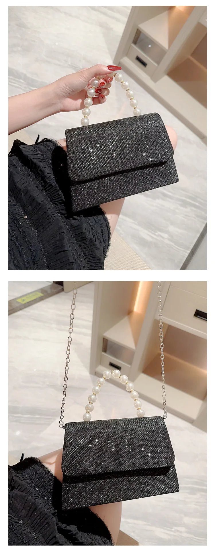 Sac de Soirée Perle Chaîne Dorée - Pochette Soie Élégante Femme - FoytiShop