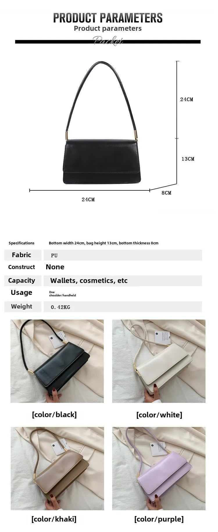 Sac Sous Les Bras Cuir PU Couleur Unie - Petit Carré Décontracté Femme - FoytiShop