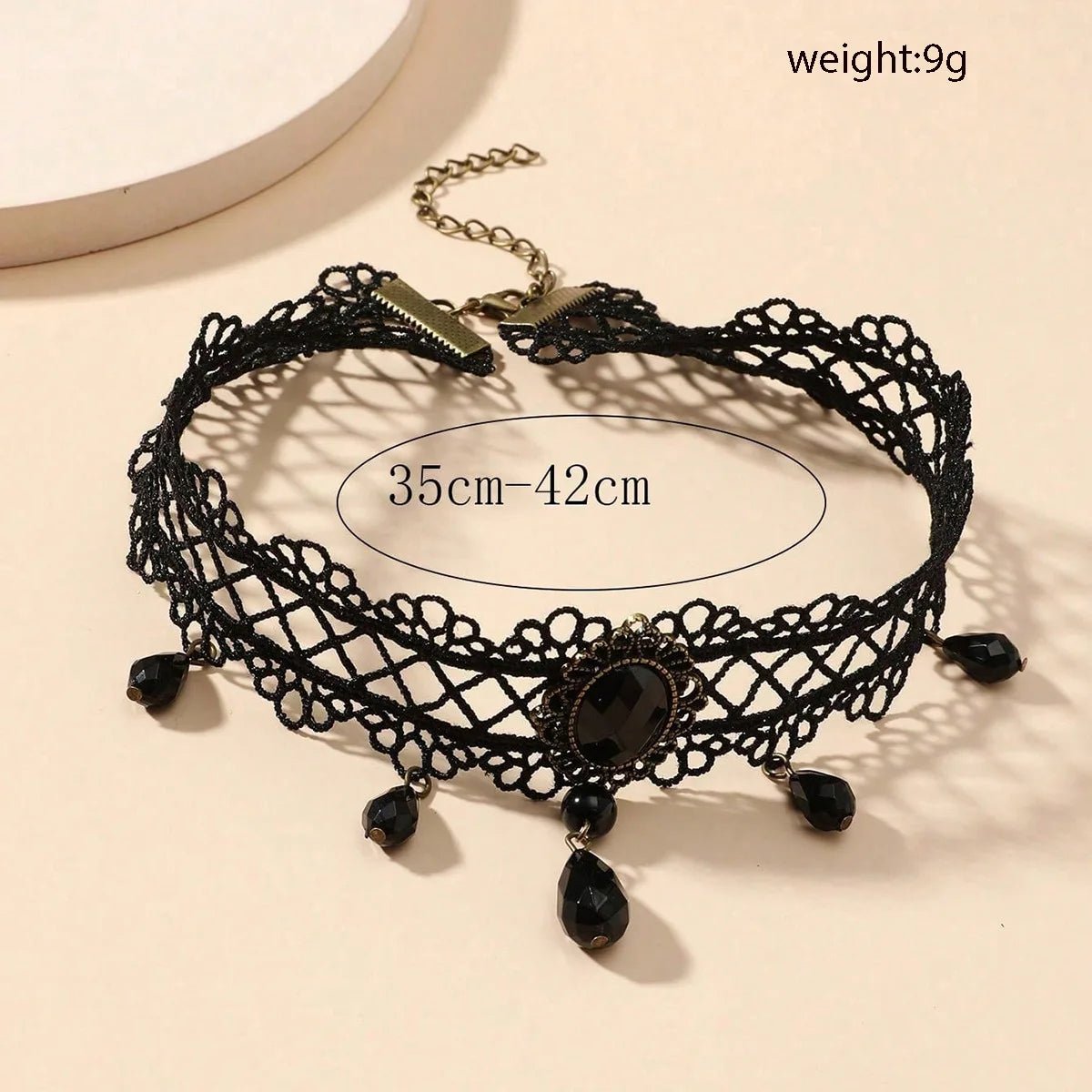 Tour de Cou Dentelle Gothique Vintage - Pendentif Cristal Noir Boho Femme - FoytiShop
