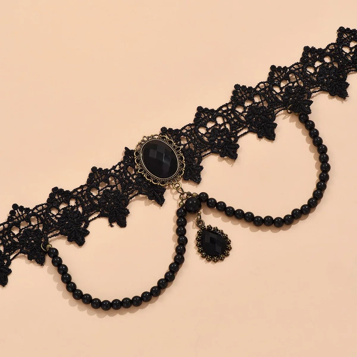 Tour de Cou Dentelle Gothique Vintage - Pendentif Cristal Noir Boho Femme - FoytiShop