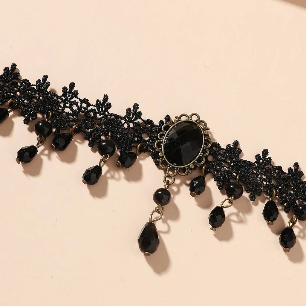 Tour de Cou Dentelle Gothique Vintage - Pendentif Cristal Noir Boho Femme - FoytiShop