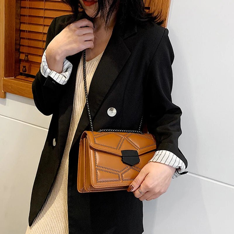 Yogodlns Sac Bandoulière Cuir PU Rivet Vintage - Rabat Élégant Femme - FoytiShop