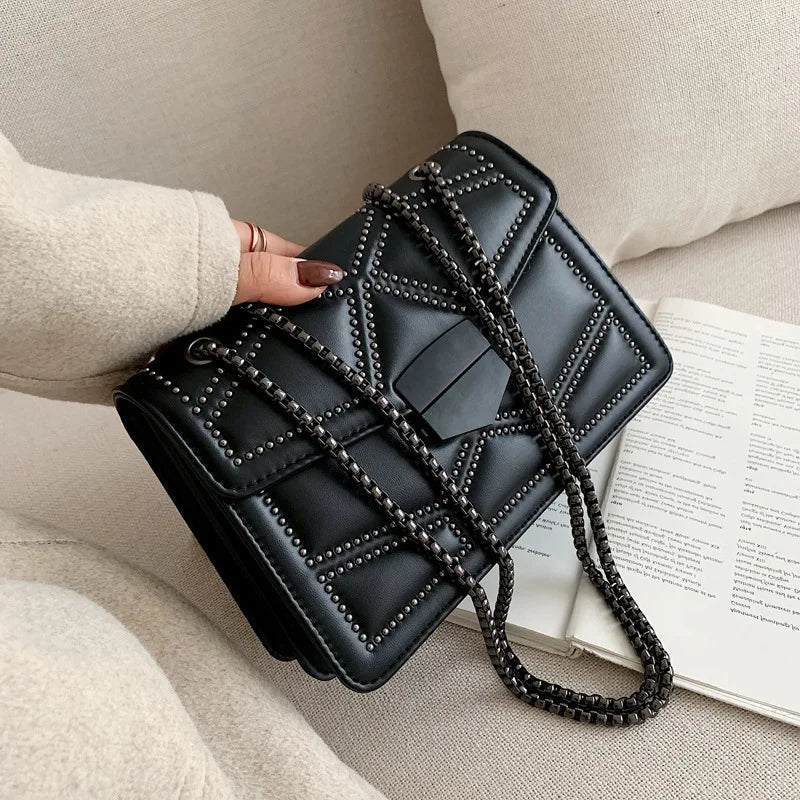 Yogodlns Sac Bandoulière Cuir PU Rivet Vintage - Rabat Élégant Femme - FoytiShop