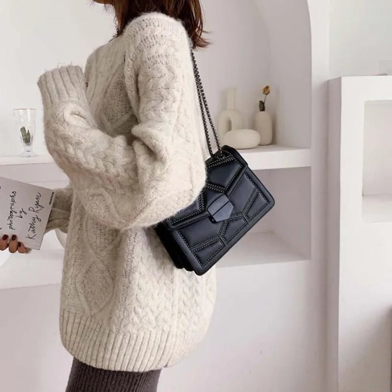 Yogodlns Sac Bandoulière Cuir PU Rivet Vintage - Rabat Élégant Femme - FoytiShop