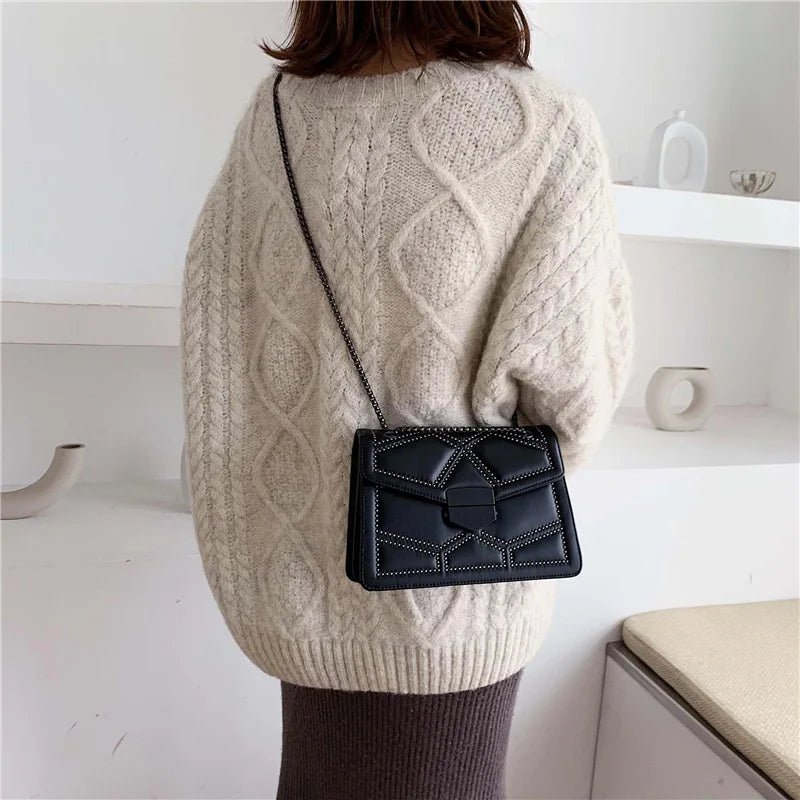 Yogodlns Sac Bandoulière Cuir PU Rivet Vintage - Rabat Élégant Femme - FoytiShop