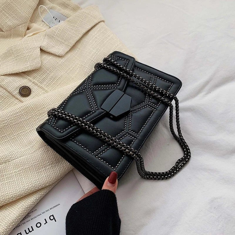 Yogodlns Sac Bandoulière Cuir PU Rivet Vintage - Rabat Élégant Femme - FoytiShop