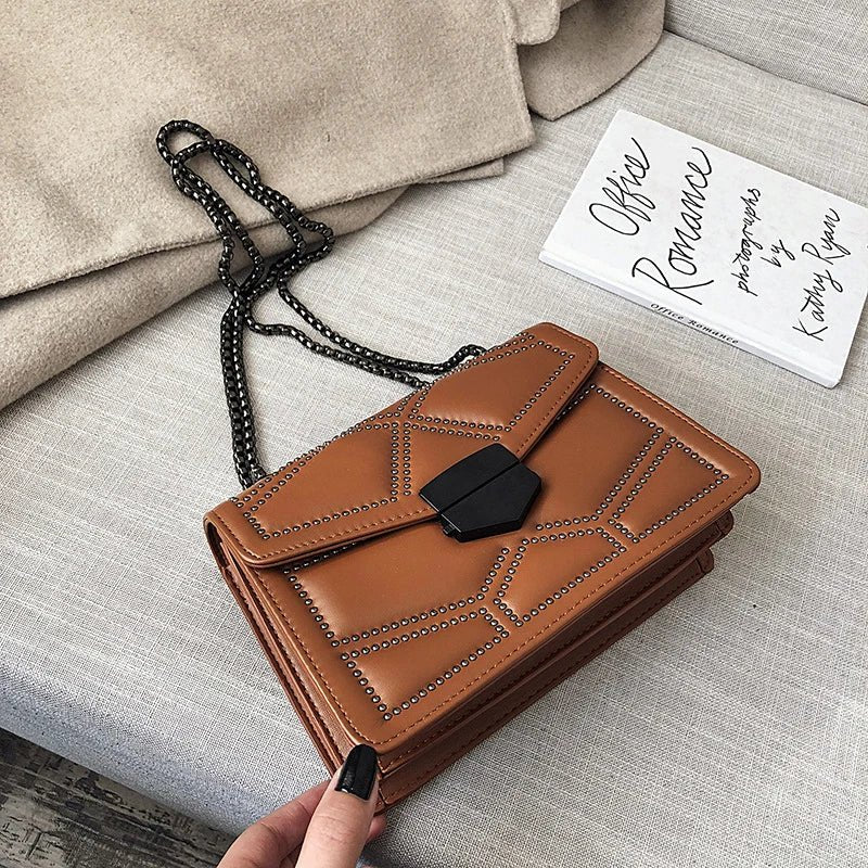 Yogodlns Sac Bandoulière Cuir PU Rivet Vintage - Rabat Élégant Femme - FoytiShop