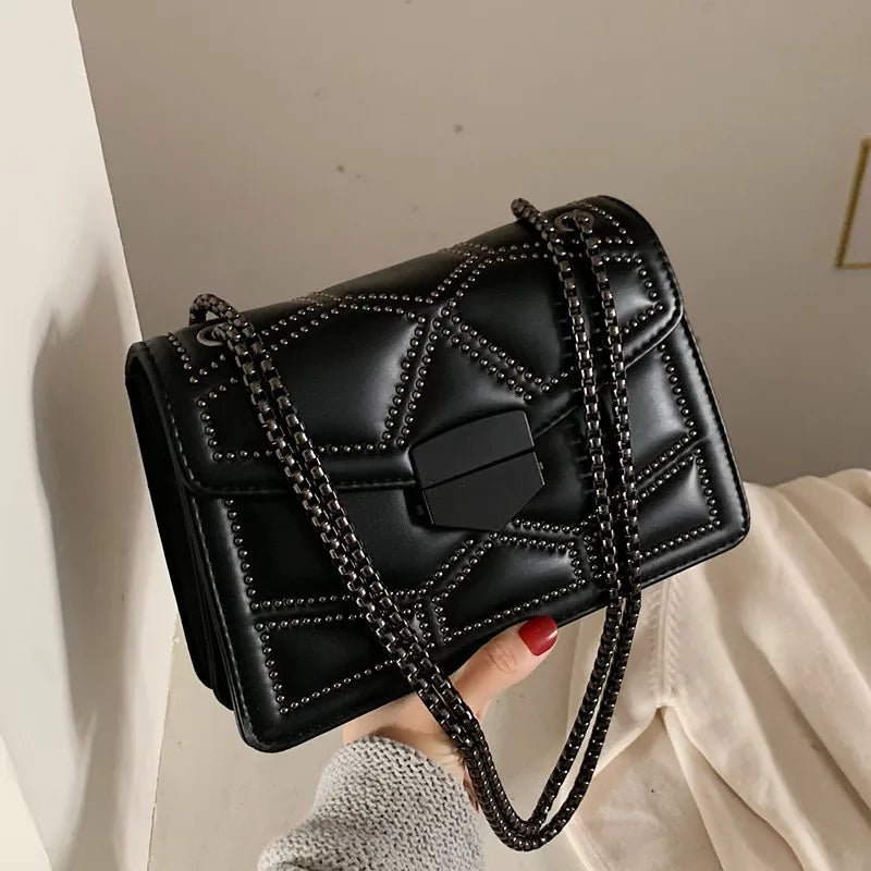 Yogodlns Sac Bandoulière Cuir PU Rivet Vintage - Rabat Élégant Femme - FoytiShop