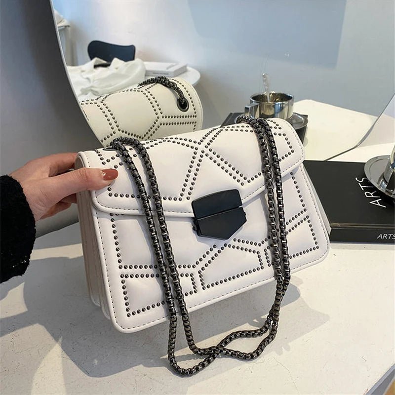 Yogodlns Sac Bandoulière Cuir PU Rivet Vintage - Rabat Élégant Femme - FoytiShop
