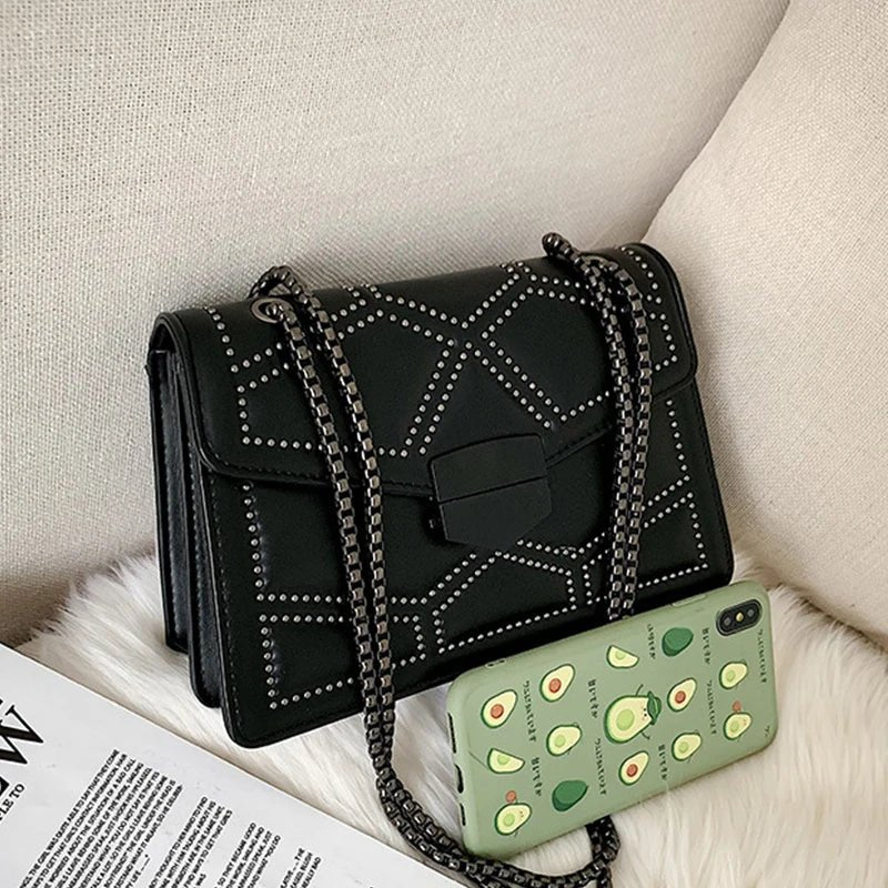 Yogodlns Sac Bandoulière Cuir PU Rivet Vintage - Rabat Élégant Femme - FoytiShop