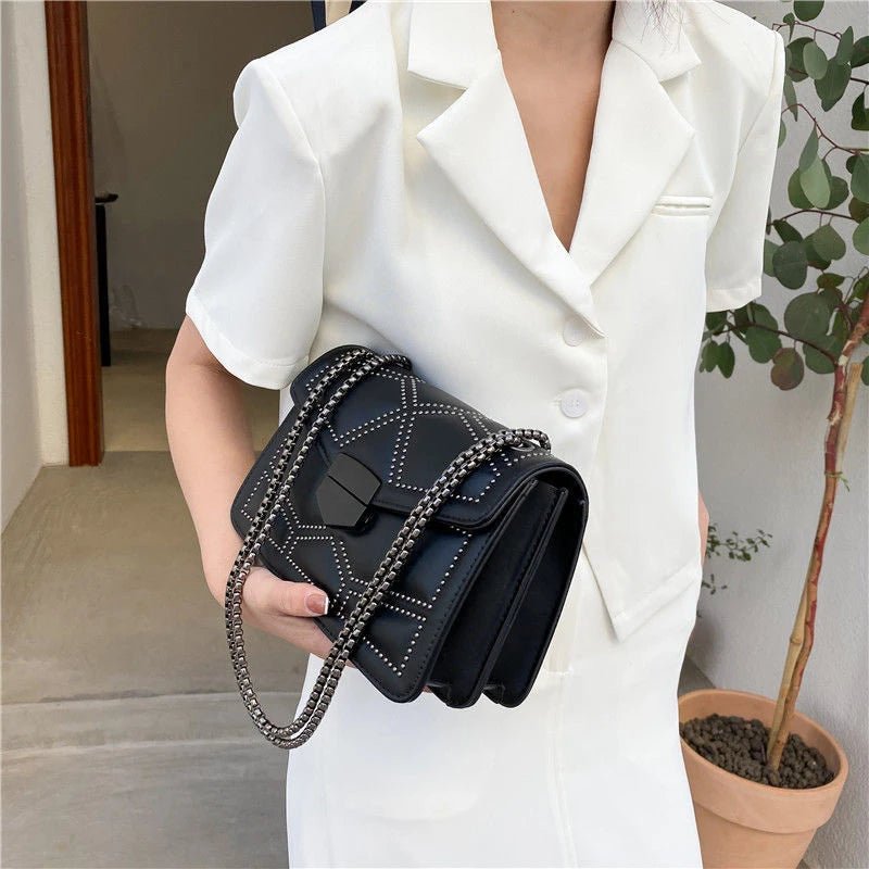 Yogodlns Sac Bandoulière Cuir PU Rivet Vintage - Rabat Élégant Femme - FoytiShop