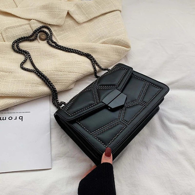 Yogodlns Sac Bandoulière Cuir PU Rivet Vintage - Rabat Élégant Femme - FoytiShop