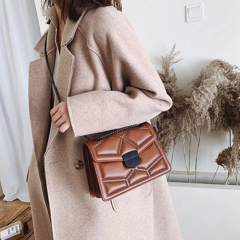 Yogodlns Sac Bandoulière Cuir PU Rivet Vintage - Rabat Élégant Femme - FoytiShop